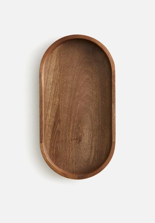 Oval mango wood tray - brown