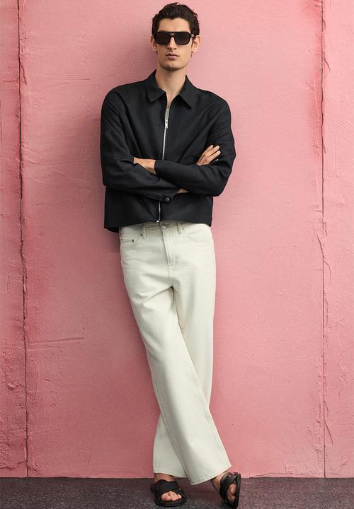 H&M - Regular fit linen-blend jacket - navy blue 