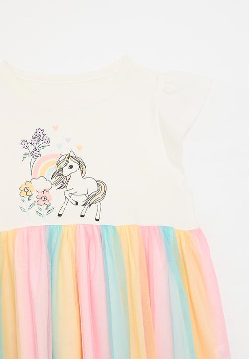Pop Candy - Unicorn graphic combo dress - cream/multi