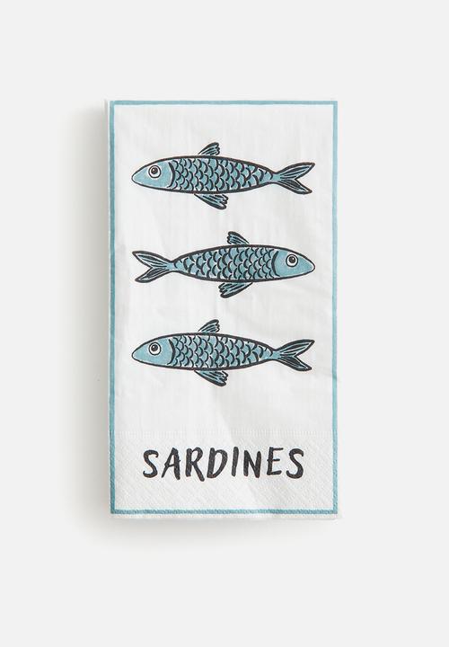 H&M - 15-pack paper napkins - white/sardines 