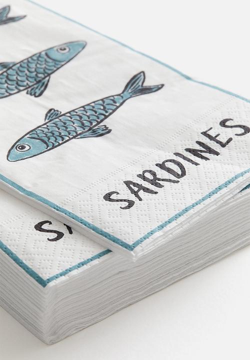 H&M - 15-pack paper napkins - white/sardines 