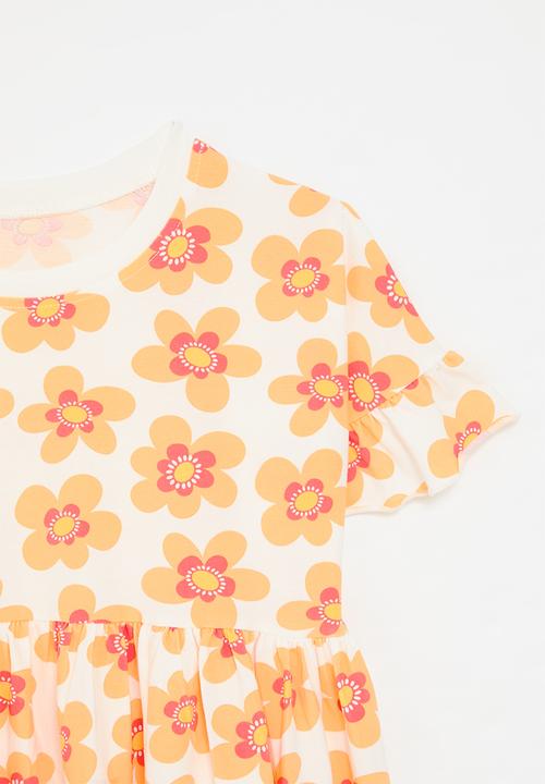 Pop Candy - Floral all-over print dress - white/orange