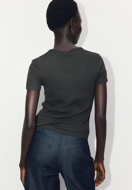 H&M - Ribbed T-shirt - dark khaki green