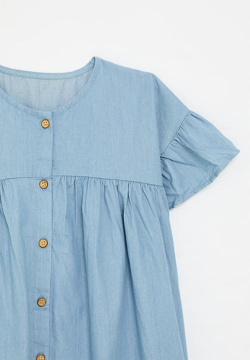Pop Candy - Ruffle sleeve denim dress - light blue
