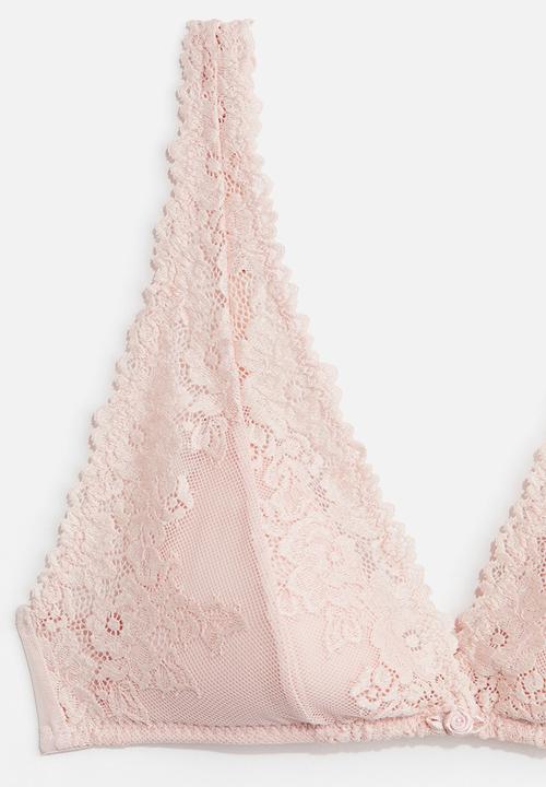 H&M - Padded soft lace bra - light pink 
