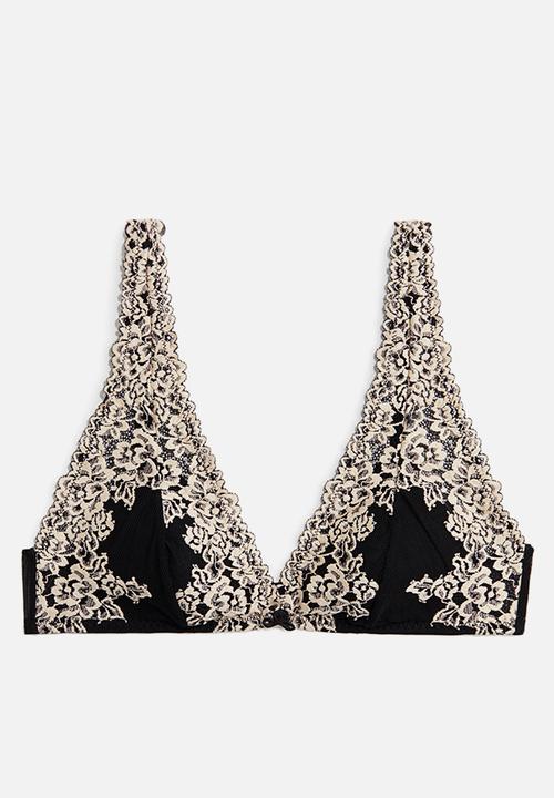 H&M - Padded soft lace bra - black/cream