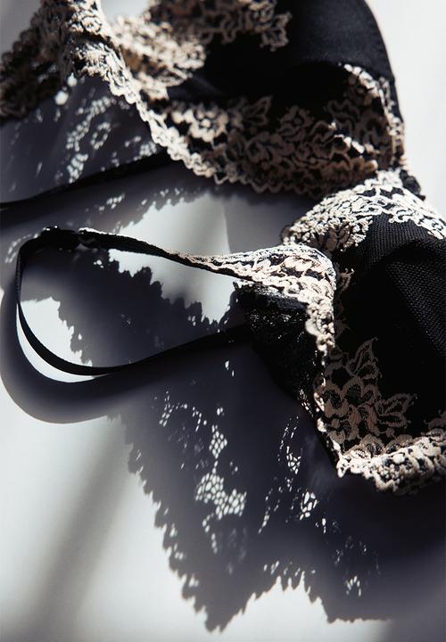 H&M - Padded soft lace bra - black/cream