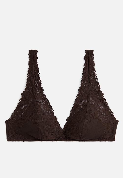 H&M - Padded soft lace bra - dark brown