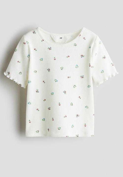 H&M - Ribbed cotton top -white/floral 