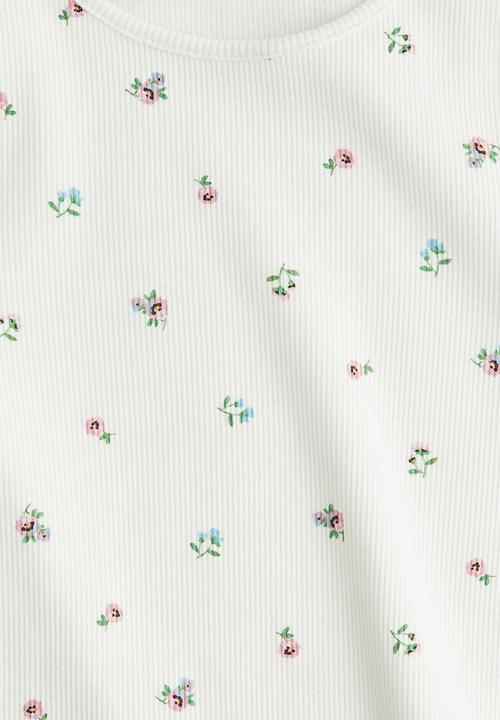 H&M - Ribbed cotton top -white/floral 