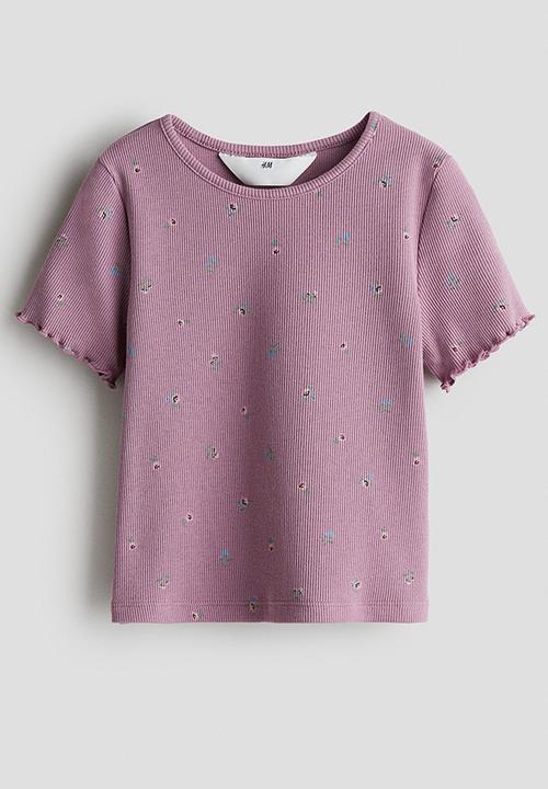 H&M - Ribbed cotton top - dark dusty pink/floral 
