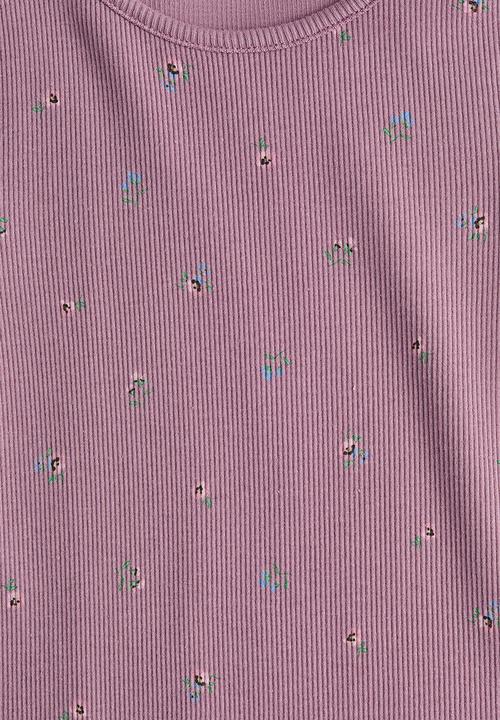 H&M - Ribbed cotton top - dark dusty pink/floral 