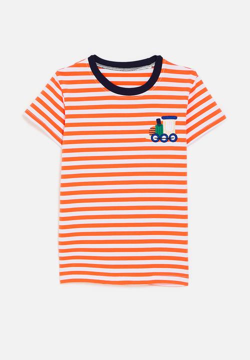 Pop Candy - Locomotive embroidered tee - orange stripe