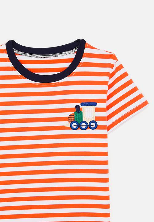Pop Candy - Locomotive embroidered tee - orange stripe
