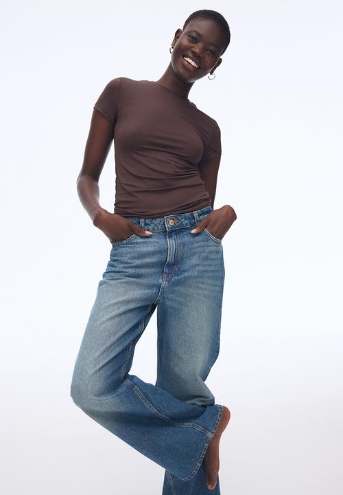 H&M - Fitted microfibre T-shirt - dark brown