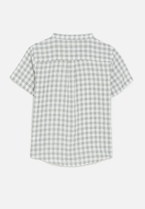 Pop Candy - Mandarin collar shirt - grey check