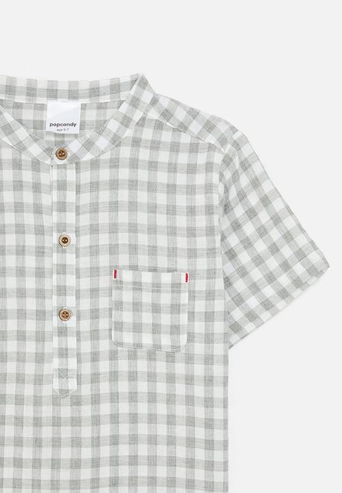 Pop Candy - Mandarin collar shirt - grey check
