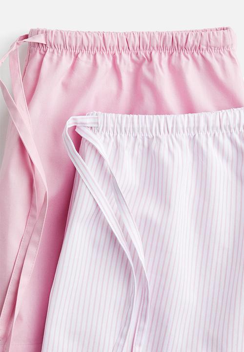 H&M - 2-pack cotton poplin pyjama shorts -  pink/striped 