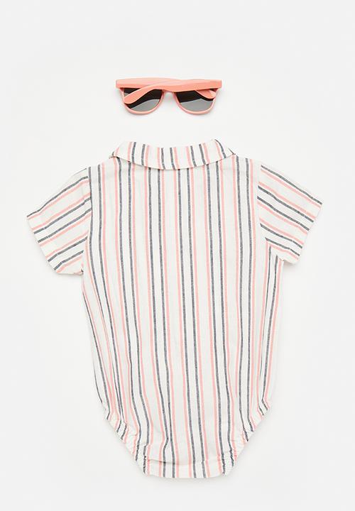 Pop Candy - Shirt-style bodysuit with sunnies - white/multi stripe