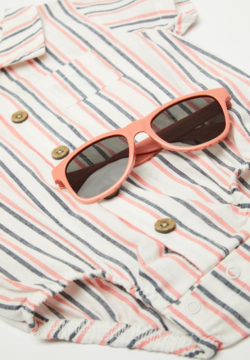 Pop Candy - Shirt-style bodysuit with sunnies - white/multi stripe