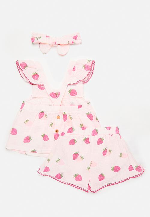 Pop Candy - Apron dress & short set with bow headband - pink