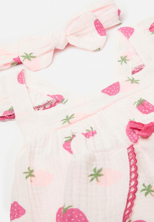 Pop Candy - Apron dress & short set with bow headband - pink