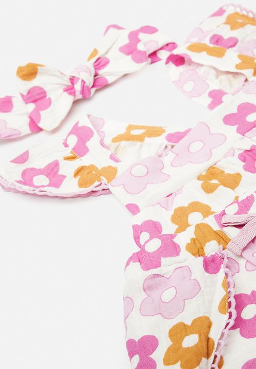 Pop Candy - Apron dress & short set with bow headband - white/floral