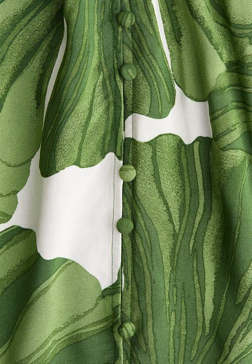 H&M - Crinkled tunic dress -  white/green leaves 