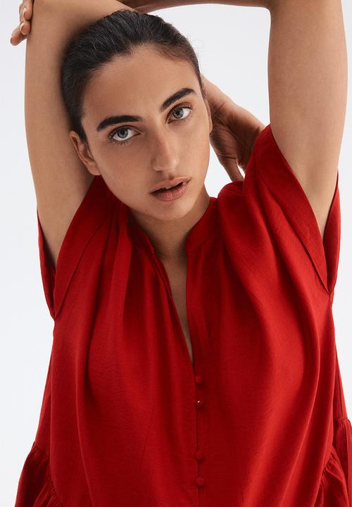 H&M - Crinkled tunic dress -  bright red 