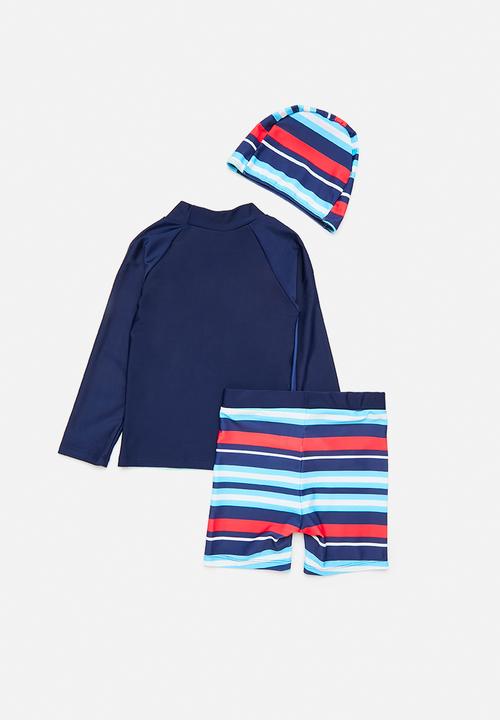 Pop Candy - Shark 3 piece swimsuit - navy/shark/stripes
