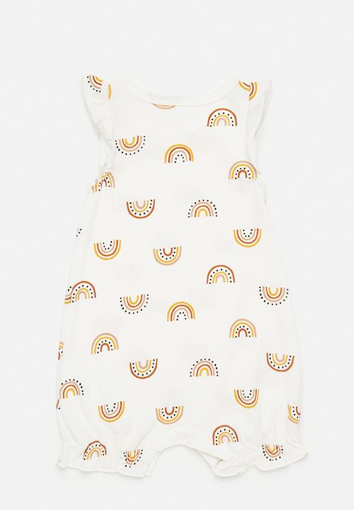 Pop Candy - Rainbow aop romper with flutter sleeves - off white