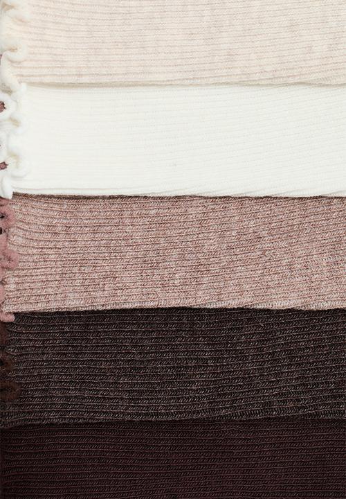 H&M - 5-pack rib-knit socks - white/cream marl/beige