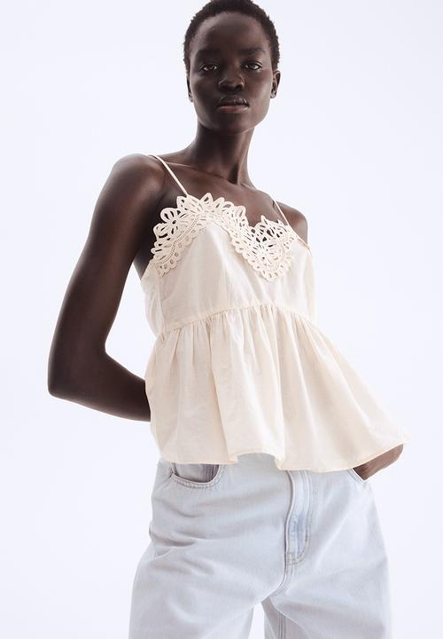 Lace-trimmed strappy top - powder pink - 1288465002