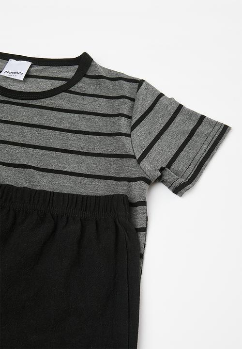 Pop Candy - Tee and shorts set - dark grey/black/black stripes