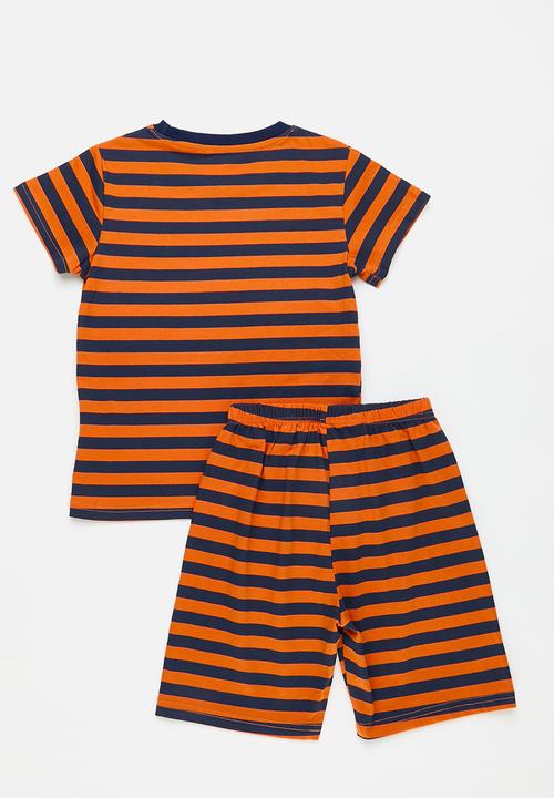 Pop Candy - Striped tee with matching shorts - navy/orange