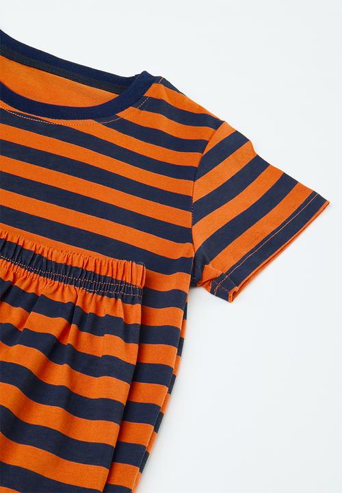 Pop Candy - Striped tee with matching shorts - navy/orange