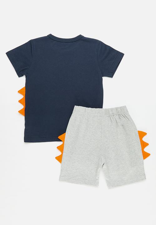 Pop Candy - Printed tee & shorts set - navy/grey/dino