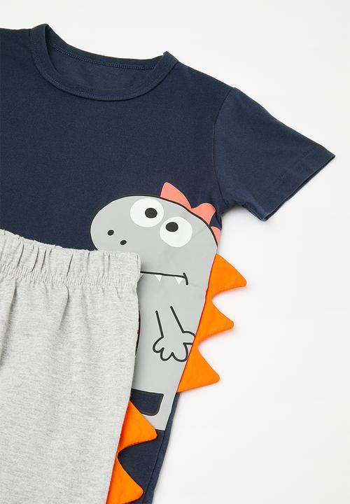 Pop Candy - Printed tee & shorts set - navy/grey/dino