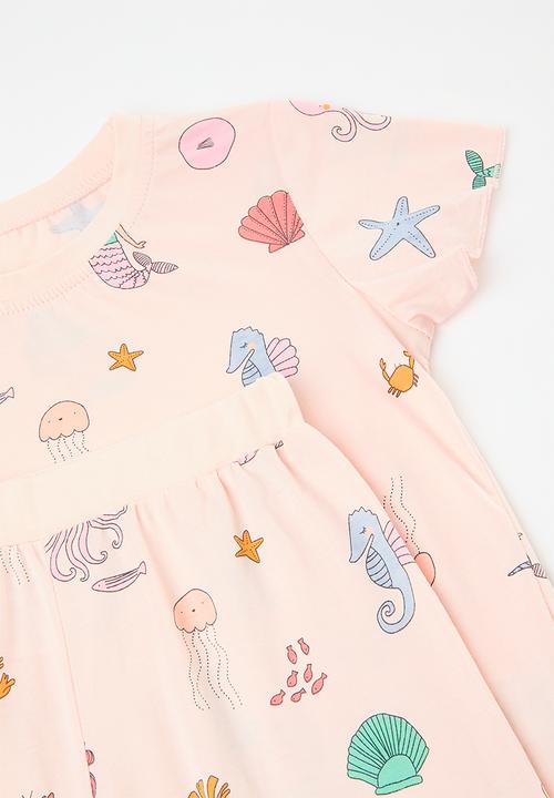 Pop Candy - Sea life theme printed tee and shorts - pink