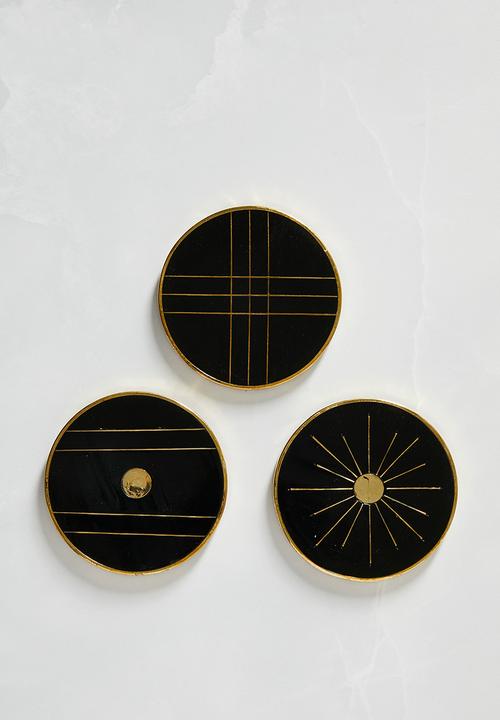 Excellent Houseware - Polyresin coaster set of 6 - black & white