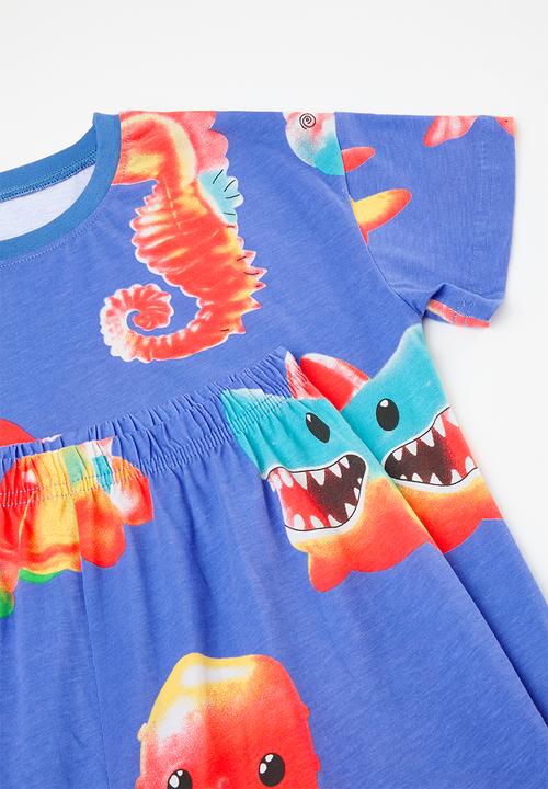 Pop Candy - Sea creature all-over print top & shorts - blue
