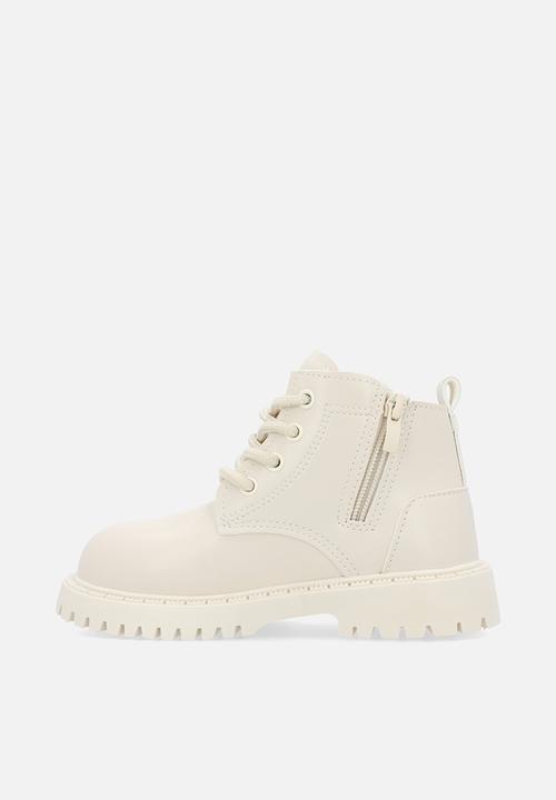 Pop Candy - PU lace-up boots - ivory