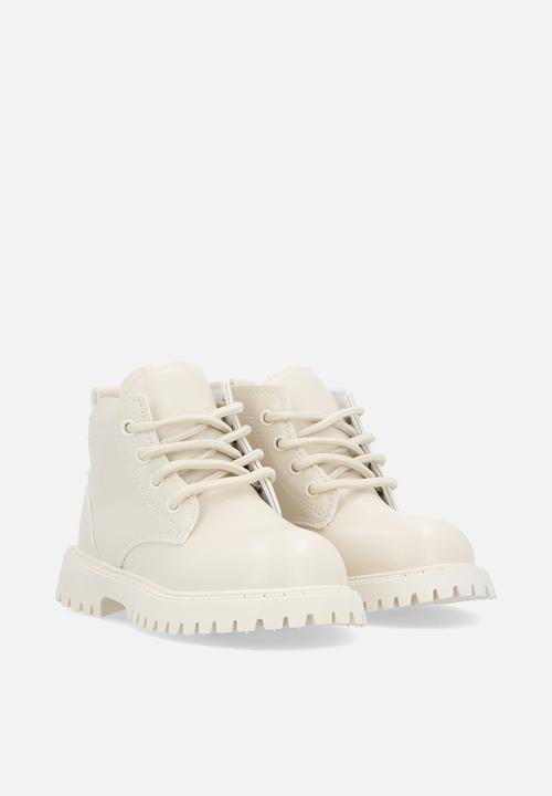 Pop Candy - PU lace-up boots - ivory