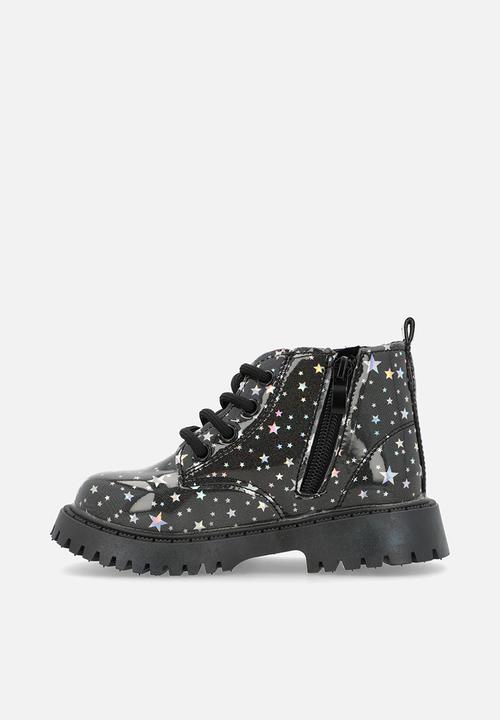 Pop Candy - Star printed boots - black