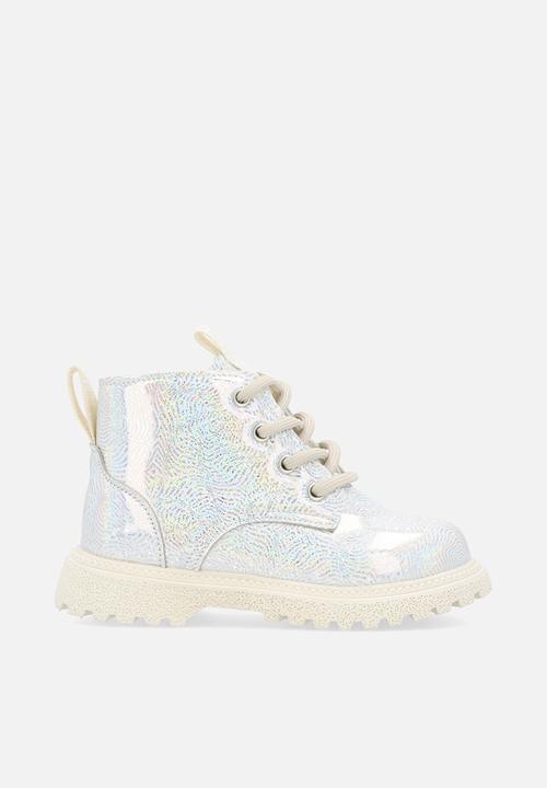 Pop Candy - Lace up boot - silver/cream