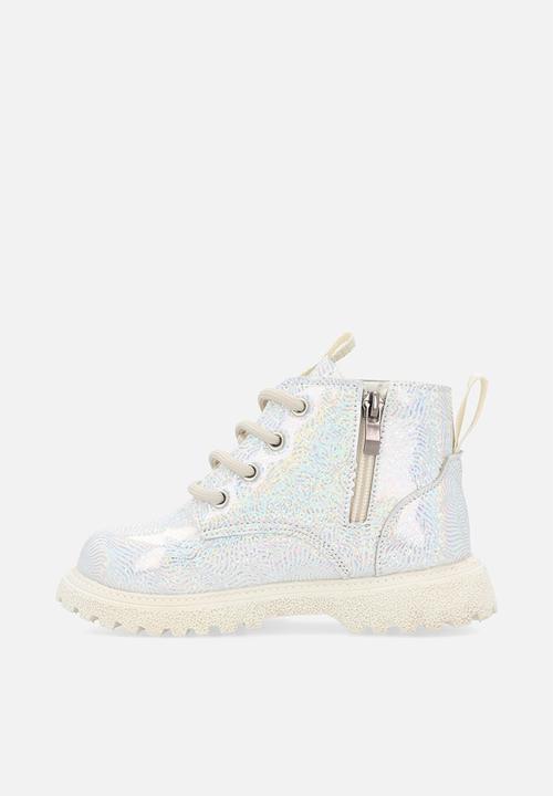 Pop Candy - Lace up boot - silver/cream