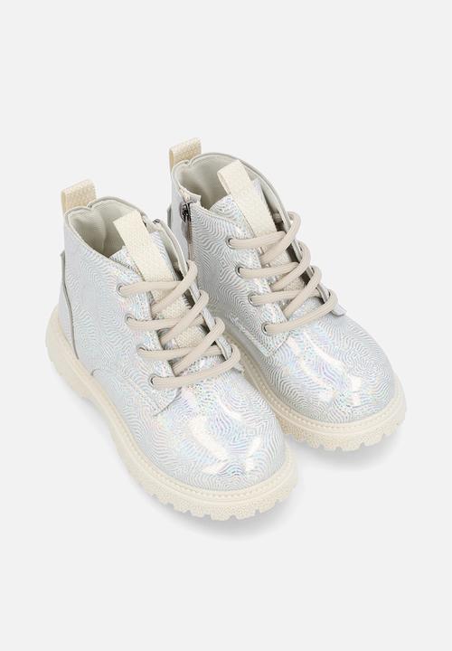 Pop Candy - Lace up boot - silver/cream
