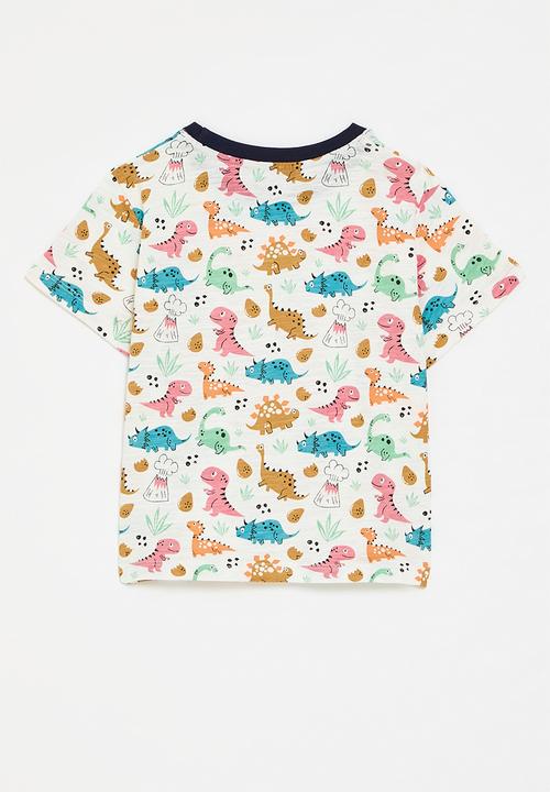 Pop Candy - Dino all-over print tee - white/navy
