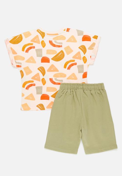 Pop Candy - Abstract print tee with shorts - neutral/army green