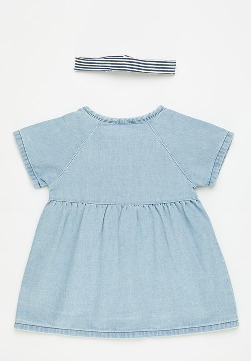 Pop Candy - Collarless shirt dress with headband - blue/navy stripe